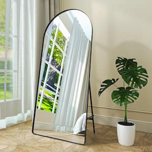 32 in. W x 71 in. H Arched Black Aluminum Alloy Framed Full Length Mirror Standing Floor Mirror