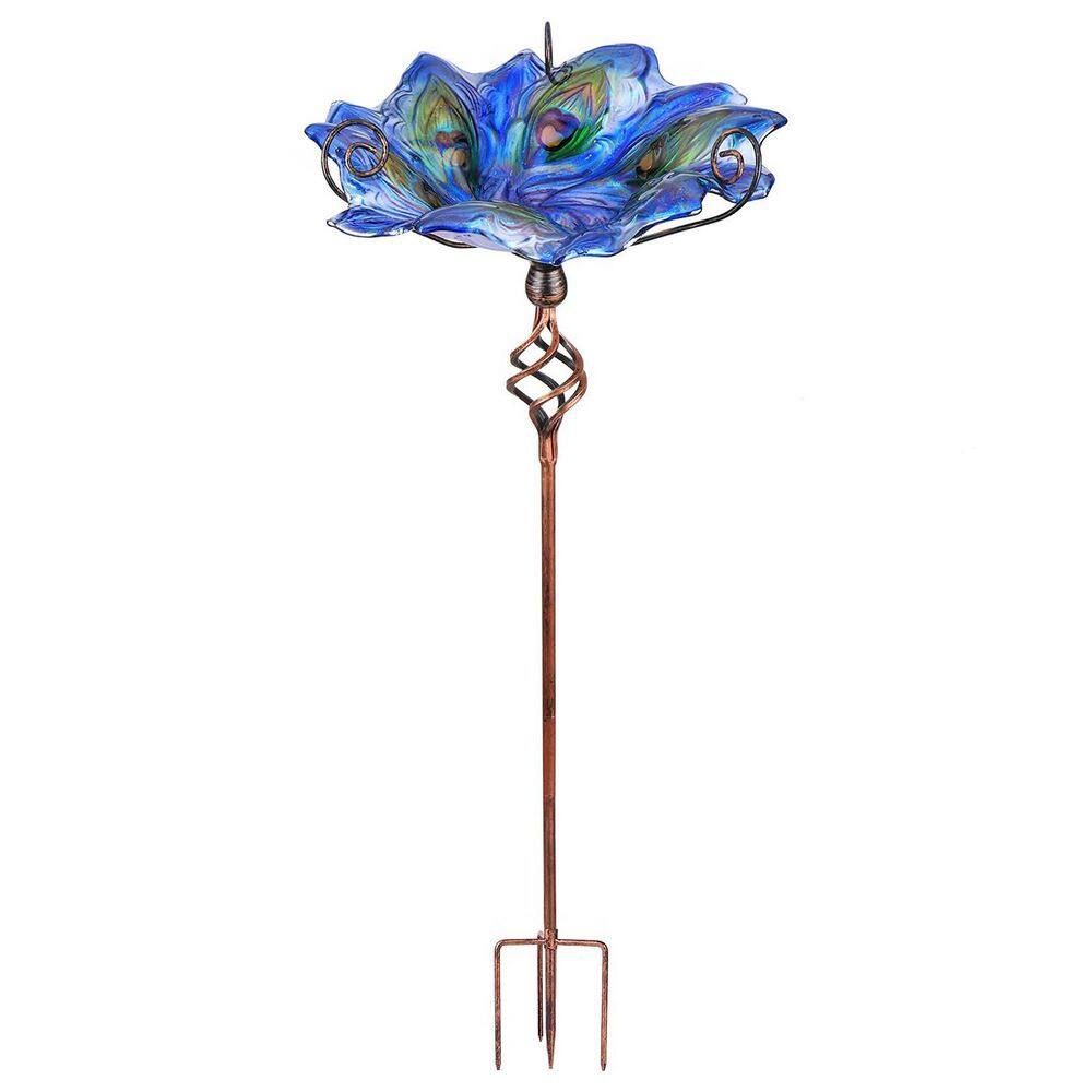 31 in. H Deep Blue Glass Bird Bath Stand Outdoor with Metal Stake price history on PriceWatchPro
