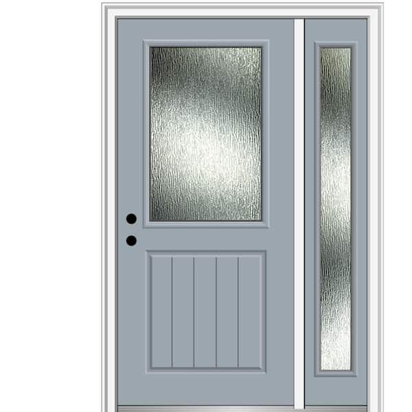 MMI Door 50 in. x 80 in. Right-Hand Inswing Rain Glass Storm Cloud Fiberglass Prehung Front Door on 4-9/16 in. Frame