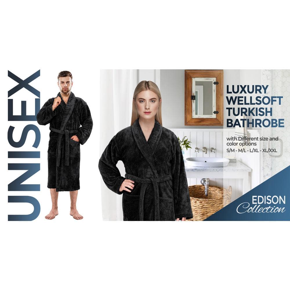 Luxurious Black Fleece Shawl Collar Bathrobe for Couples