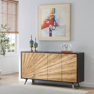 Nimbus Distressed Black and Natural Wood Top 68 in. Credenza with 4-Doors Fits TV's up to 65 in.