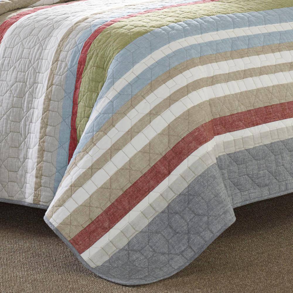 Gray and Multicolor Cotton Full Quilt Set with Reversible Design