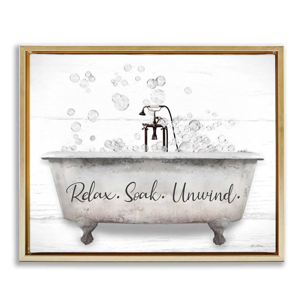 Relax Soak Unwind Bathtub Bubbles by Lori Deiter Gold Floater Frame Graphic Art Print Typography 31 in. x 25 in. price history on PriceWatchPro