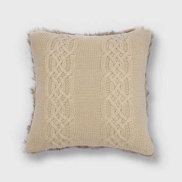 Evergrace 20 in. x 20 in. Classic Cable Knit with Faux Fur Reverse Throw Pillow