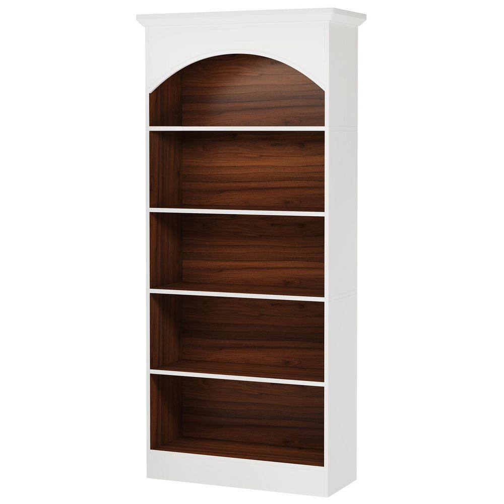 Eulas 70.9 in. Tall White and Browm Wood 5-Shelf Bookcase with Storage Shelves,Free Standing Bookshelf with Arch Design price history on PriceWatchPro