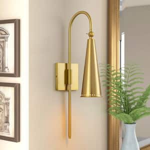 Barrett 21.3 in. 1-Light Brass Cone Dimmable Vanity Light Horn Hourglass Pinhole Wall Sconce
