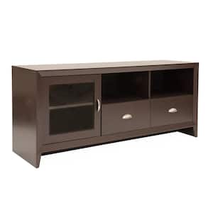 55 in. W Wenge TV Stand with 2 Drawers Fits TV's up to 60 in. with with One Glass Door Storage