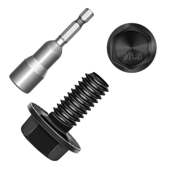 M6 x 12 mm Black Oxide Hex Head Flange Bolt with Nuts and Washers (10-Pack)