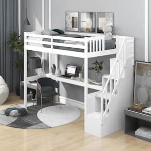 white twin loft bed with desk