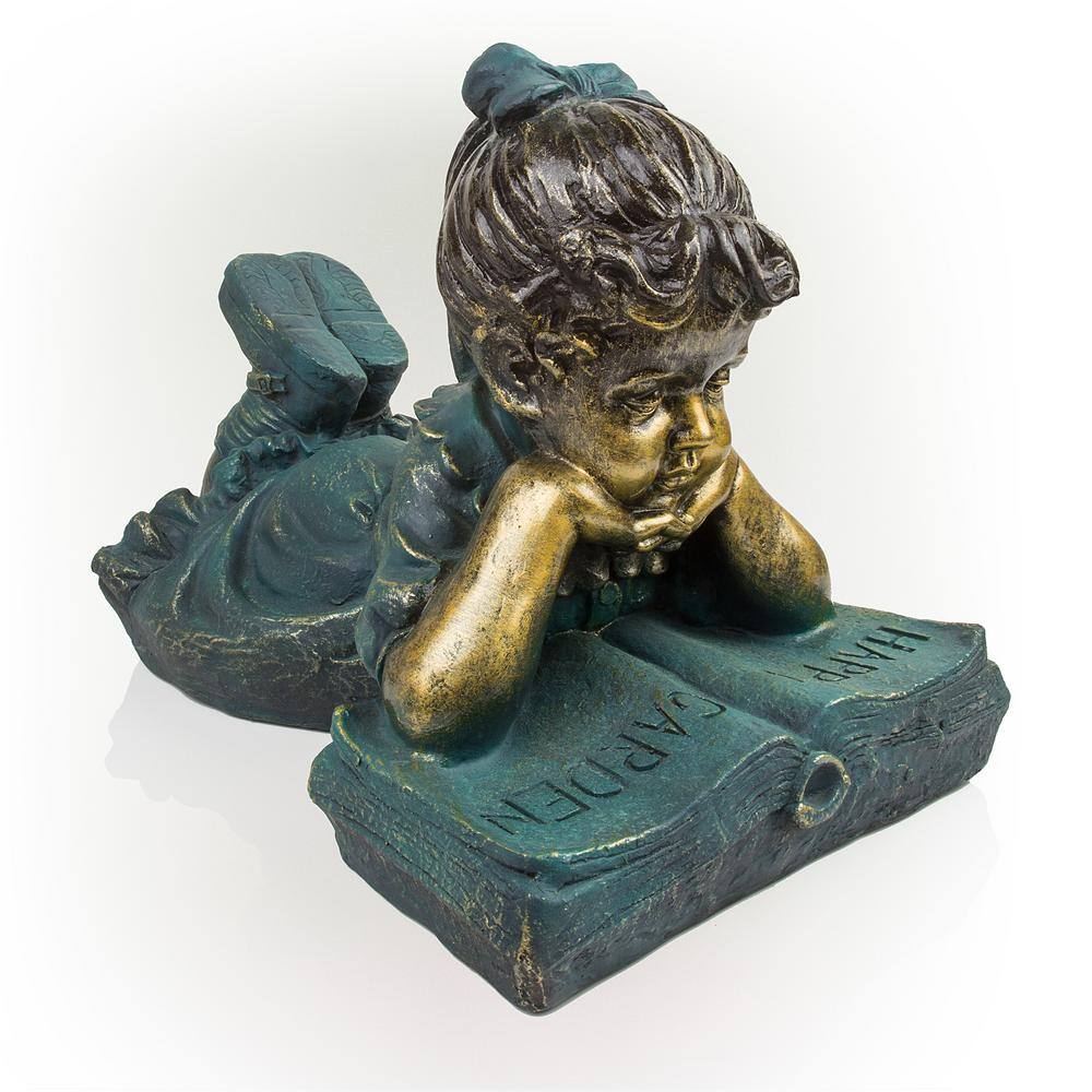 Antique Bronze Girl Reading Book Lawn Statue
