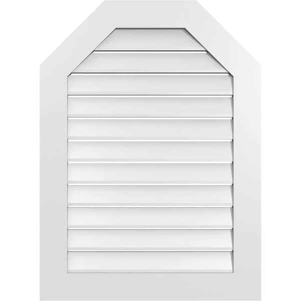 Ekena Millwork 28 in. x 38 in. Octagonal Top Surface Mount PVC Gable Vent: Functional with Standard Frame