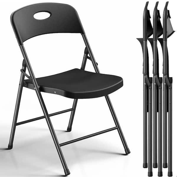 Boyel Living Black Plastic Sturdy Metal Contour Seat Folding Chair