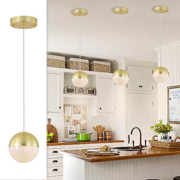 14-Watt 1-Light Gold Ball Integrated LED Pendant Light with Dimmable LED (Set of 3)