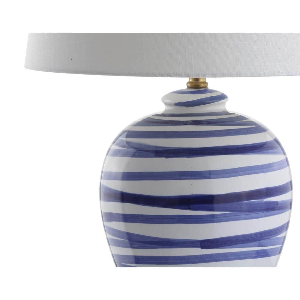 Joelle 29" Blue and White Ceramic Table Lamp with Cotton Shade
