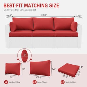 25.6 in. x 23.6 in. x 4 in. (8-Piece) Deep Seating Outdoor Lounge Chair Sofa Cushion with Lumber Pillow Cushion Red