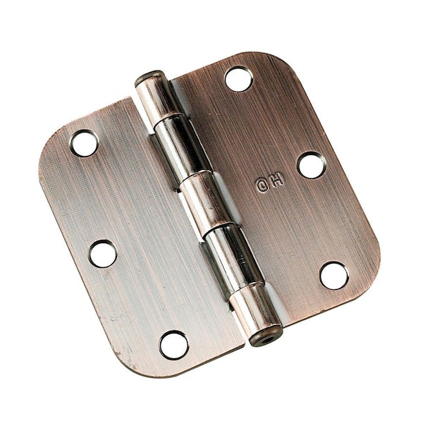 Onward (2-Pack) 3-1/2 in. x 3-1/2 in. Antique Brushed Copper Full Mortise Butt Hinge with 5/8 in. Radius