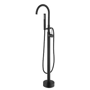 Freestanding Single-Handle Floor Mounted Roman Tub Faucet Bathtub Filler with Hand Shower in Matte Black