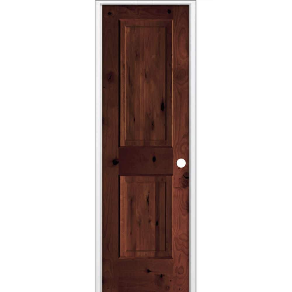 24 in. x 80 in. Rustic Knotty Alder 2-Panel Square Left-Hand Single BEHR Red Mahogany Stain Wood Prehung Interior Door price history on PriceWatchPro
