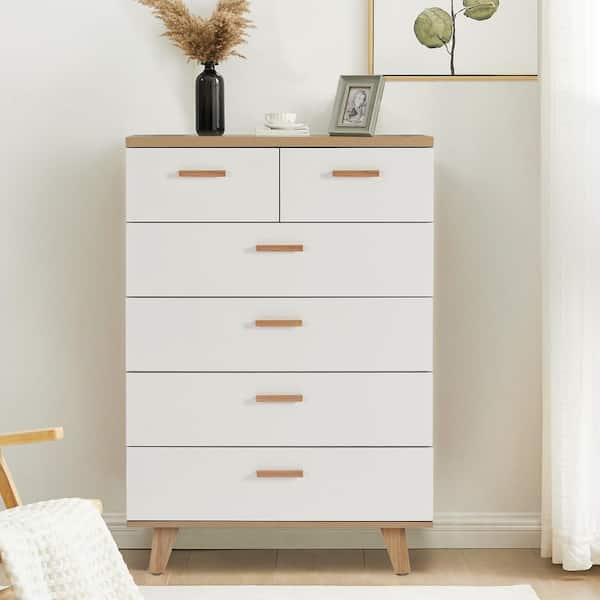 Seafuloy 2-Drawers Solid Wood Storage Cabinet with 4 Plus in White Plus Light Wood 45.17 in. H x 31.5in. W x 15.75 in. D