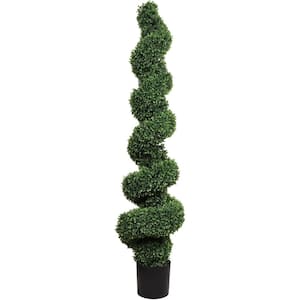 58 in. Artificial Spiral Boxwood Topiary Tree in Black Pot