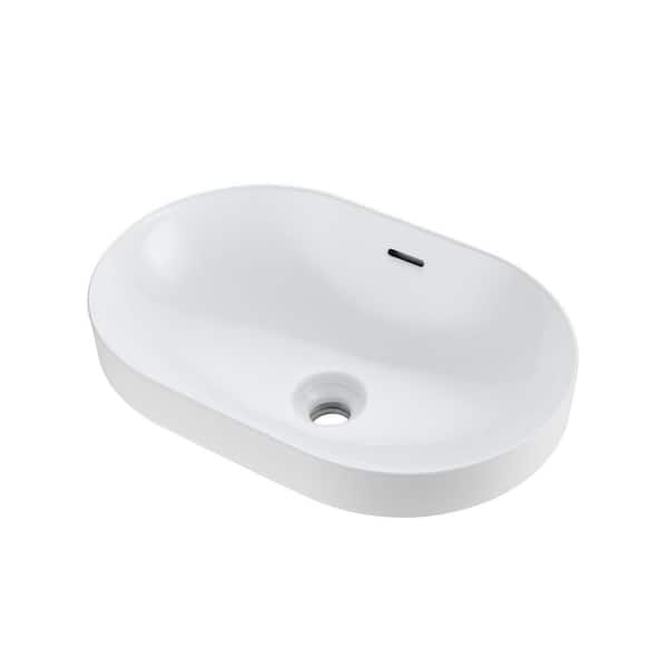 Oval 21-1/4 in. Drop-In Ceramic Bathroom Sink in White