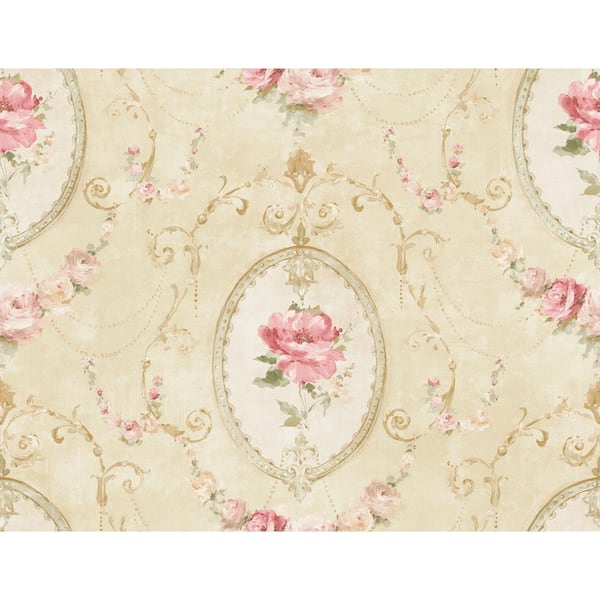 CASA MIA Medallion Flower Orange and Rose Paper Non-Pasted Strippable Wallpaper Roll (Cover 60.75 sq. ft.)