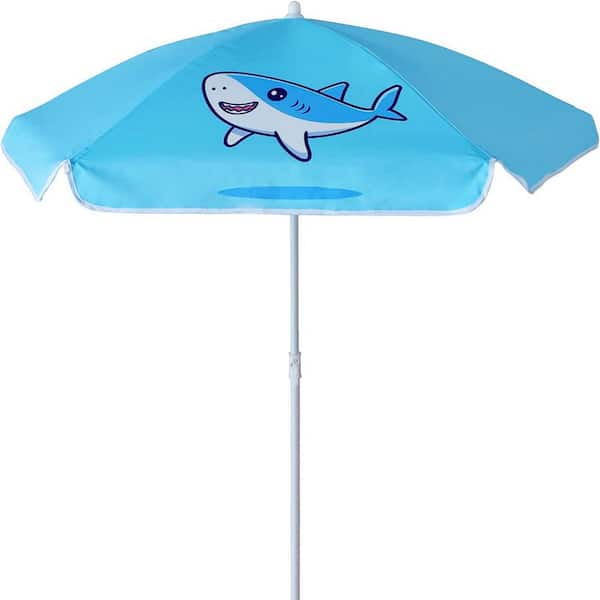 Angel Sar 3.87 ft. Steel Beach Umbrella in Blue with Adjustable Height for Sand and Water Table