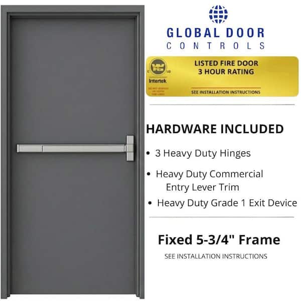 Flush Doors Series 36x84in. Left Handed Stainless Steel Finish, Metal 18G Door Kit; Fixed 5-3/4in 16G Frame and Hardware