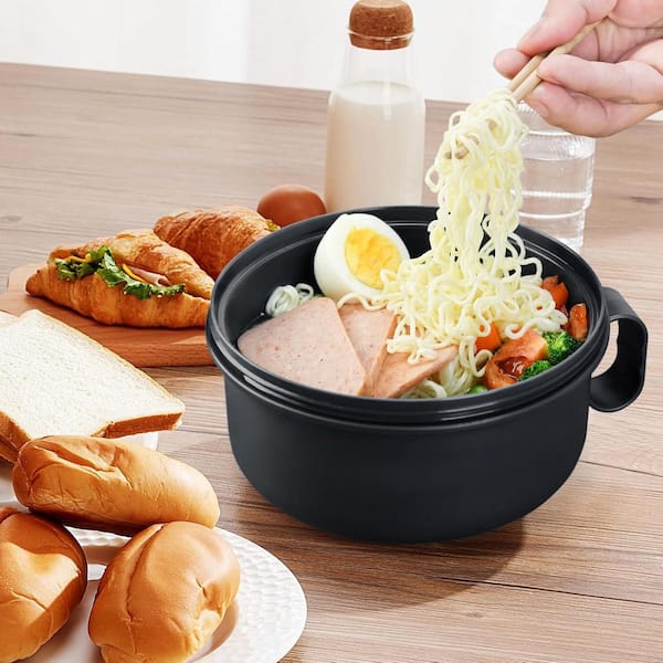 Wudkey 48 fl. oz. Black Polypropylene Microwave Ramen Cooker Bowl
