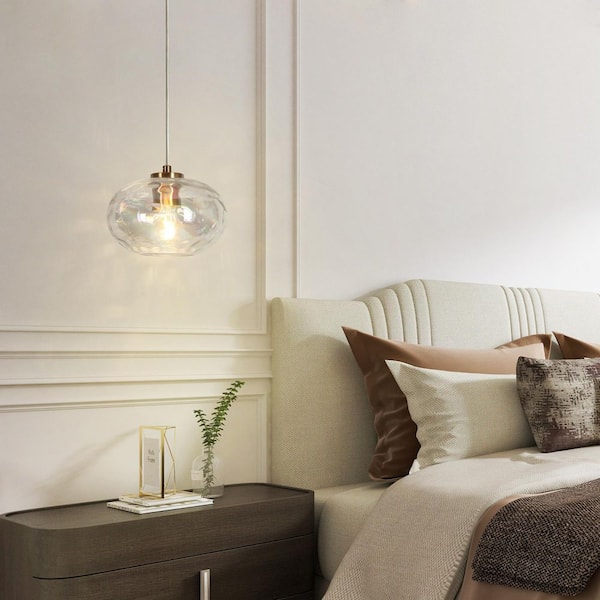Chrysa Modern 1-Light Plated Brass Pendant Light with Iridescent Glass Globe Shade for Kitchen Islands and Entryways