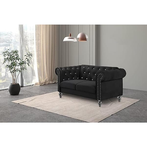 NEW CLASSIC HOME FURNISHINGS New Classic Furniture Emma 62 in. Black Polyester 2-Seater Loveseat with Crystal Tufted Back
