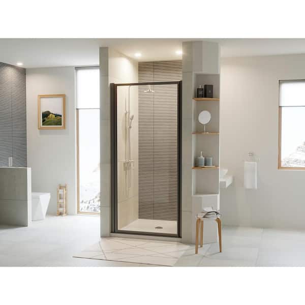 Coastal Shower Doors Legend 27.625 in. to 28.625 in. x 64 in. Framed Hinged Shower Door in Matte Black with Clear Glass
