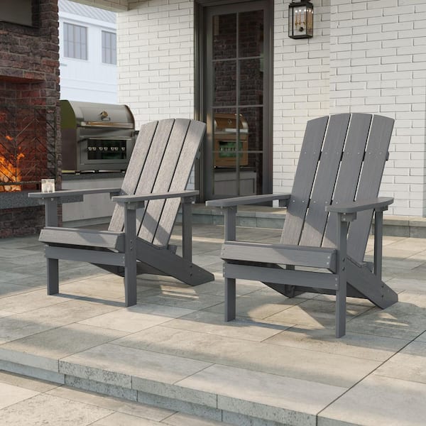 Charcoal Gray Weather Resistant HIPS Plastic Adirondack Chair for Outdoors (2-Pack)