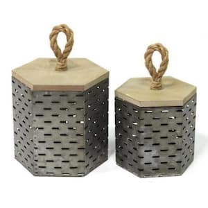 Victoria Rustic Farmhouse Decorative Metal Canisters (Set of 2)
