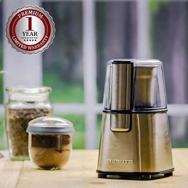 Ovente 2.1 oz. Silver Multi-Purpose Electric Coffee Grinder Lid-Activated Switch