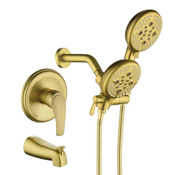 Unbranded Shower Faucet Set Bathroom Dual Shower Head Fixed and Handheld Shower Head Wall Mount Flow rate 1.8 GPM in Brushed Gold