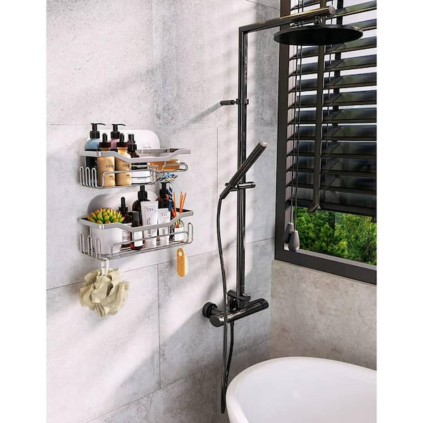 Shower Caddy Organizer, Black Shower Shelves, Adhesive Shampoo Holder –  KeFanta