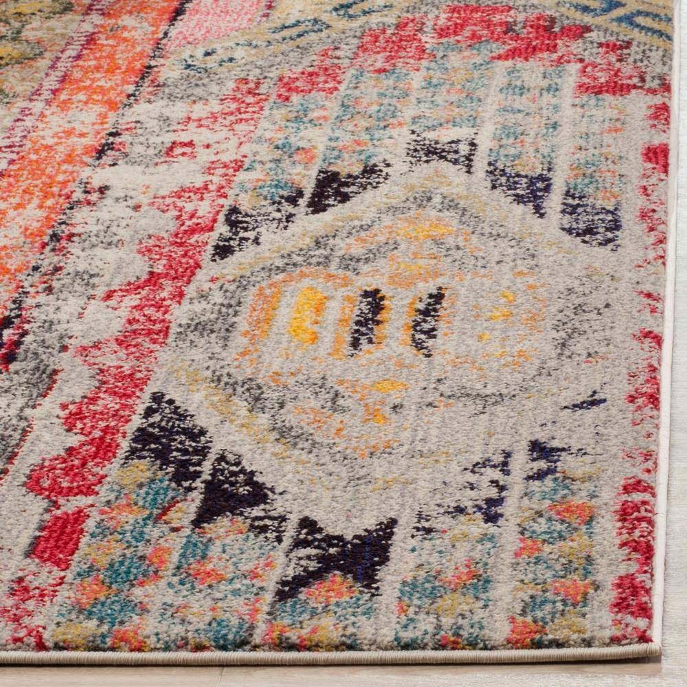 Monaco Light Grey and Multicolor Square Bohemian Area Rug