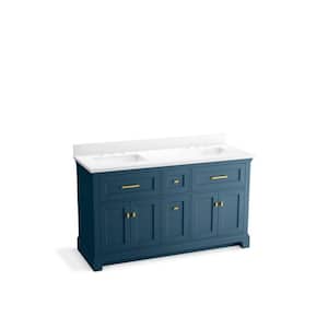 Charlemont 60 in. W x 22in. D x 36 in. H Double Sink Bath Vanity in Tidal Blue with White Quartz Top and Backsplash
