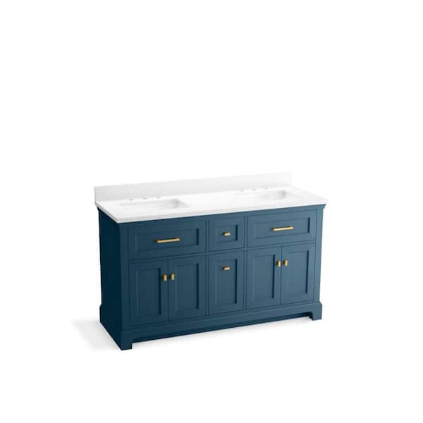 KOHLER Charlemont 60.75in. Double Sink Freestanding Tidal Blue Bath Vanity with White Quartz Top Assembled