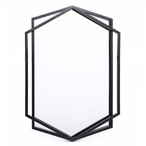 22 in. W x 31.75 in. H Metal Black Hexagon Frame Art Deco Wall Accent Mirror