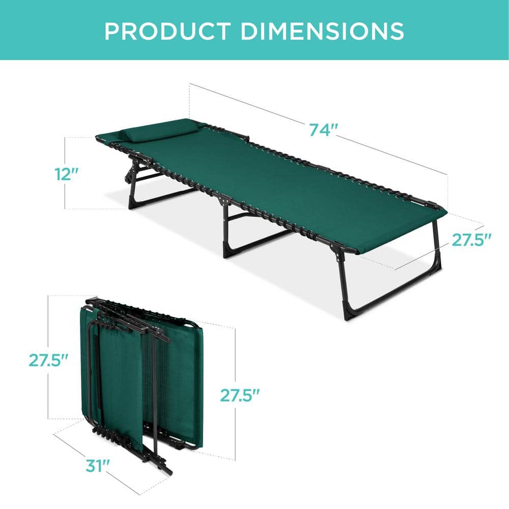 Forest Green Adjustable Folding Outdoor Chaise Lounge Chair with Cushions