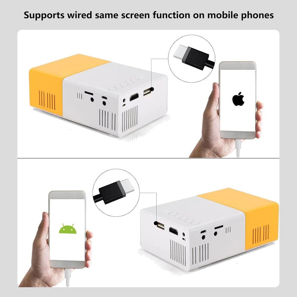 Compact Yellow and White Mini Projector with HDMI and USB Support