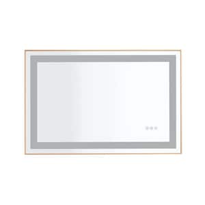 36 in. W x 24 in. H Large Rectangular Framed LED Light Anti-Fog Wall Bathroom Vanity Mirror in Gold
