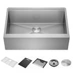 Rivet 16- Gauge Stainless Steel 30 in. Single Bowl Farmhouse Apron Workstation Kitchen Sink with Accessories