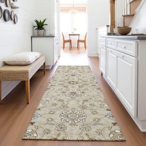 Mayfield Premium Machine Washable Abstract AMF1149 Beige 2 ft. 3 in. x 7 ft. 6 in. Runner Rug