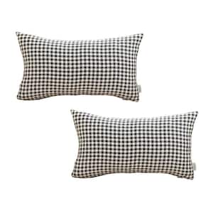Boho-Chic Handcrafted Jacquard Black 12 in. x 20 in. Lumbar Houndstooth Throw Pillow Cover Set of 2