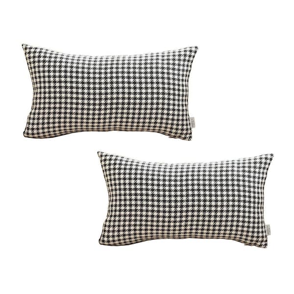 MIKE & Co. NEW YORK Boho-Chic Handcrafted Jacquard Black 12 in. x 20 in. Lumbar Houndstooth Throw Pillow Cover Set of 2