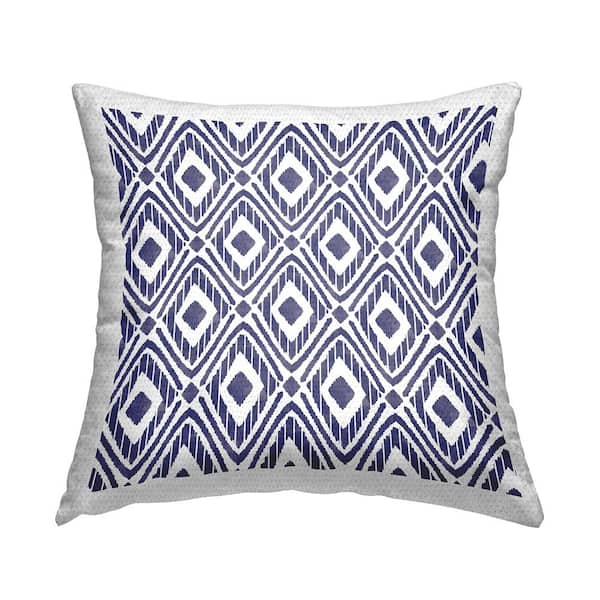 Stupell Industries Blue Bohemian Diamond Shape Geometric Pattern Blue Square Outdoor Throw Pillow