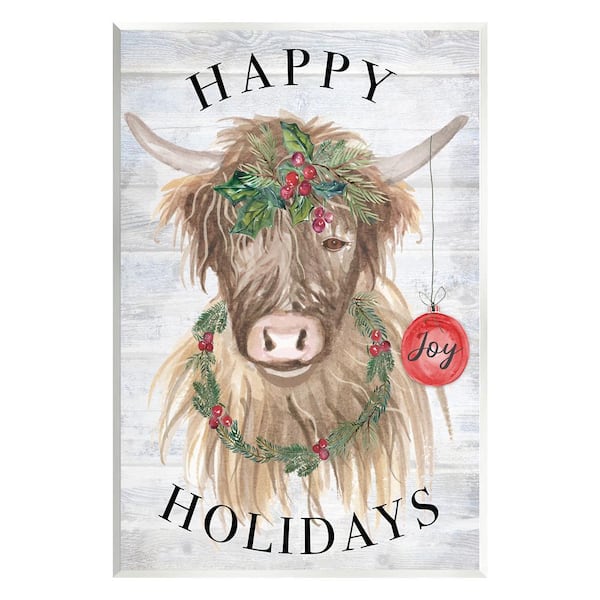 Stupell Industries Farmhouse Holiday Cow by Corinne Haig 1-Piece Unframed Graphic Print Animal Poster Art Print 15 in. x 10 in.